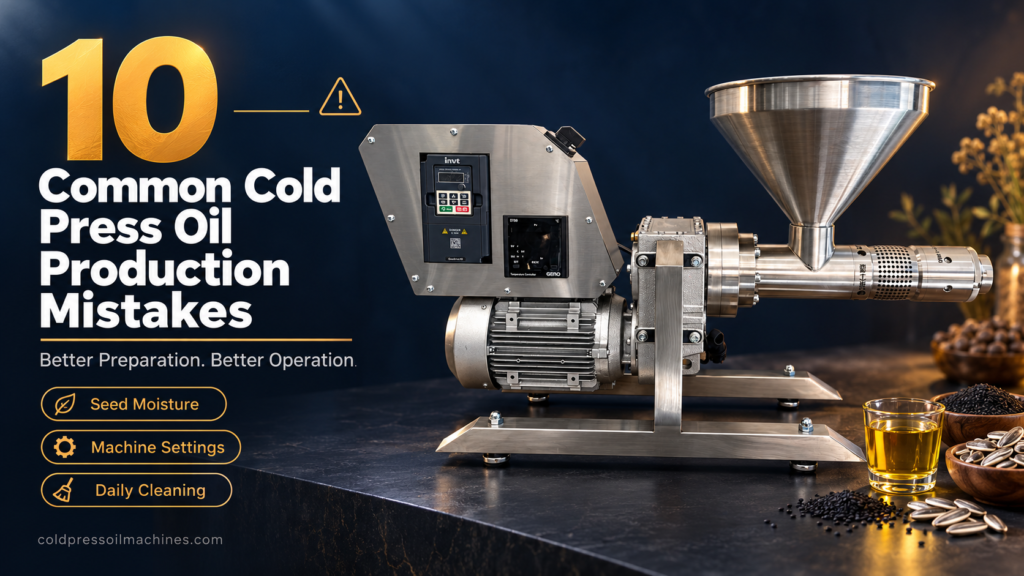 10 common cold press oil production mistakes including seed moisture machine settings and daily cleaning